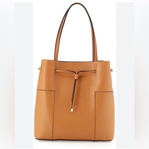 Tory Burch Block T Leather Bucket Tote Bag.
